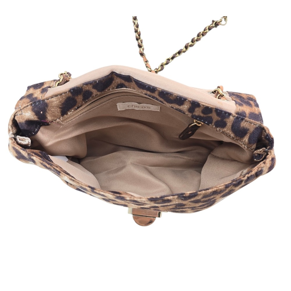 Chico's Leopard Print Crossbody Bag Brown Gold Chain Turnlock Classic Chic OS - Picture 5 of 12